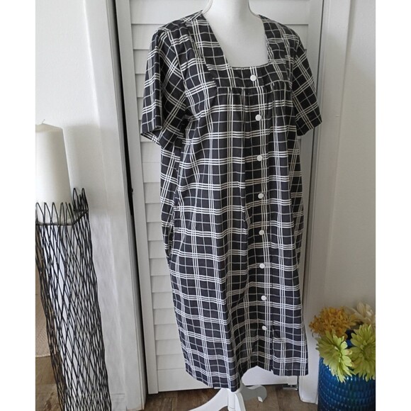Anthony Richards women's gray & white plaid snap closure housedress pockets L - Picture 3 of 7